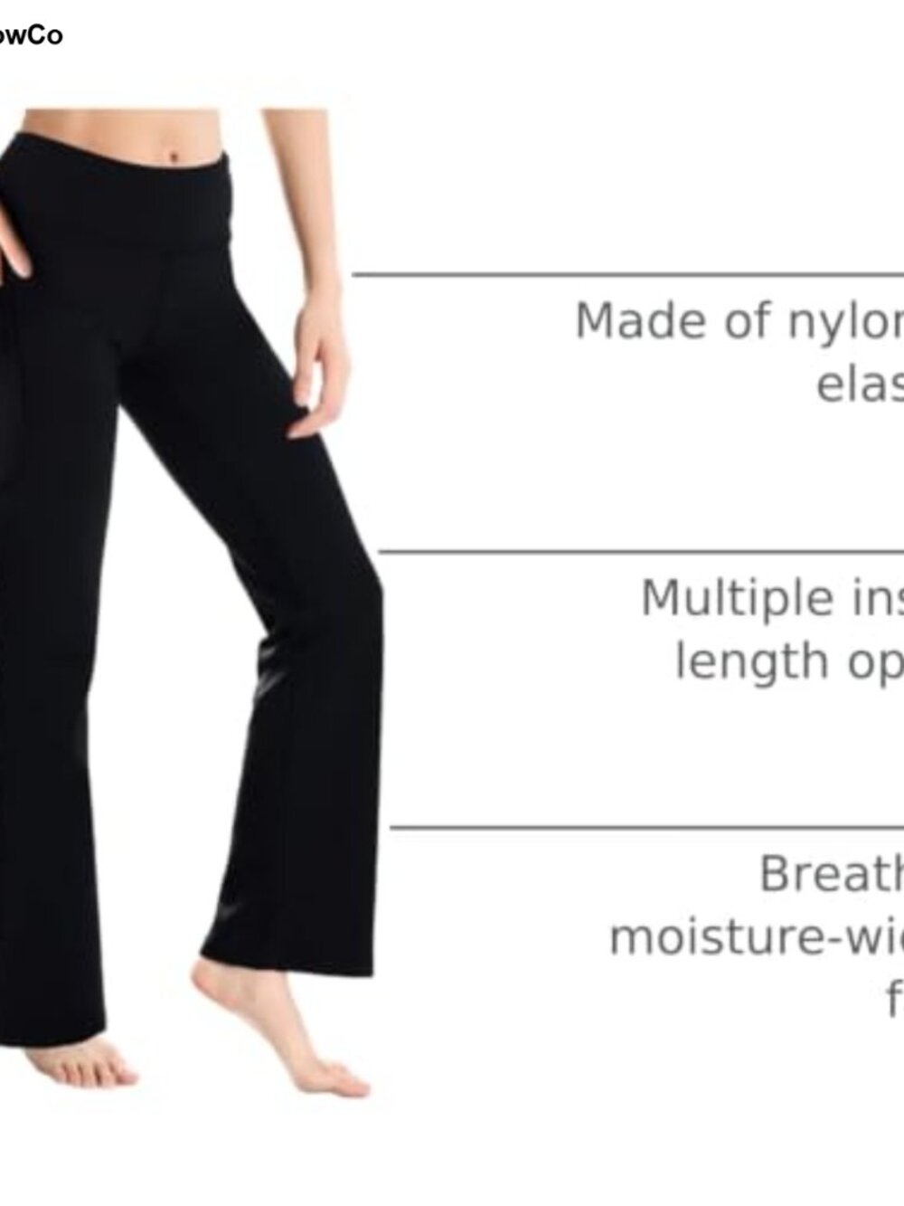 Women's Bootcut Yoga Pants Side Pockets 27-37" Inseams Stretch Flare - Picture 3 of 5
